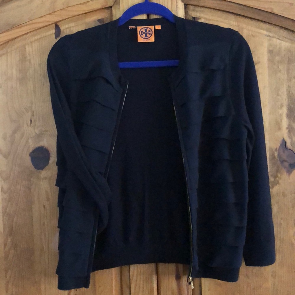 Tory Burch 3/4 sleeve cardigan in a deep Navy Sz S - Picture 8 of 8